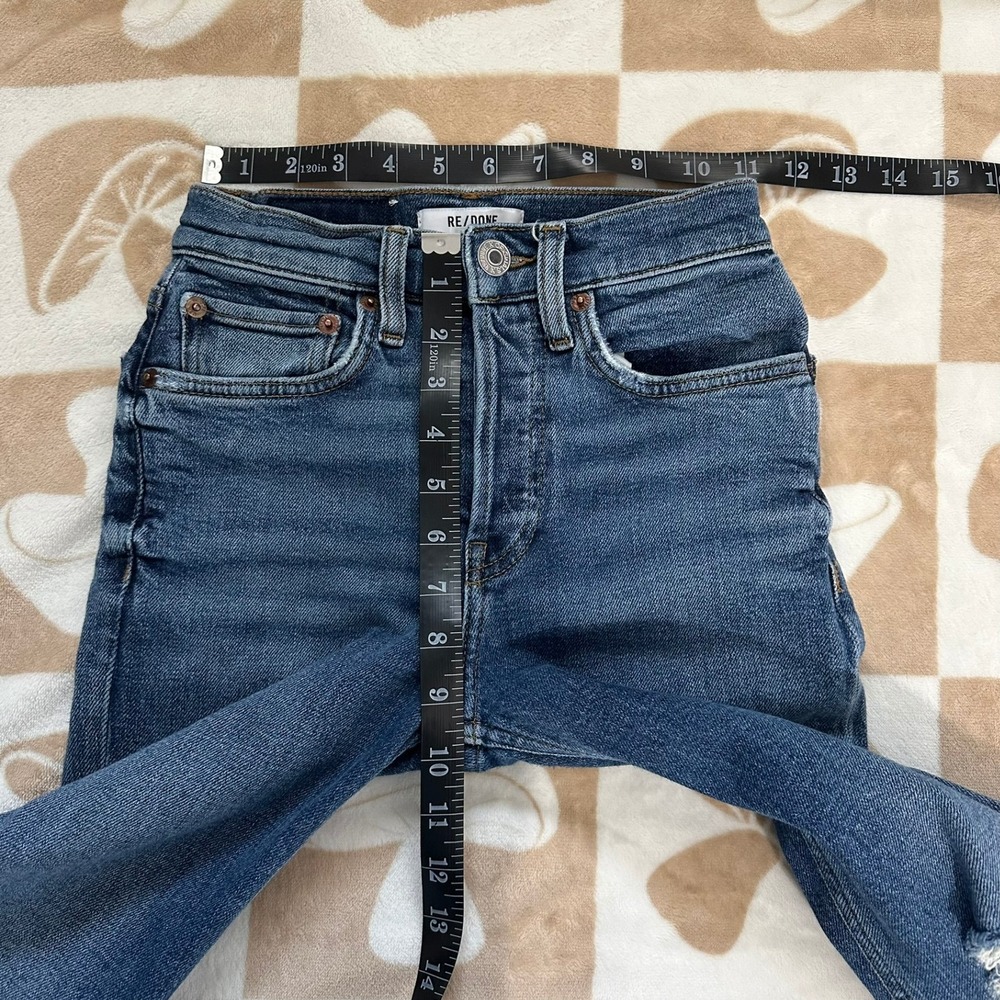 RE/DONE High Rise Ankle Crop Distressed Raw Hem Blue Jeans Size 23 - Picture 7 of 13